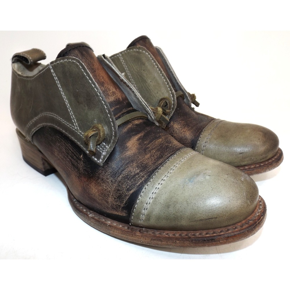 Freebird by Steven Olive Green and Distressed Brown Leather Flats